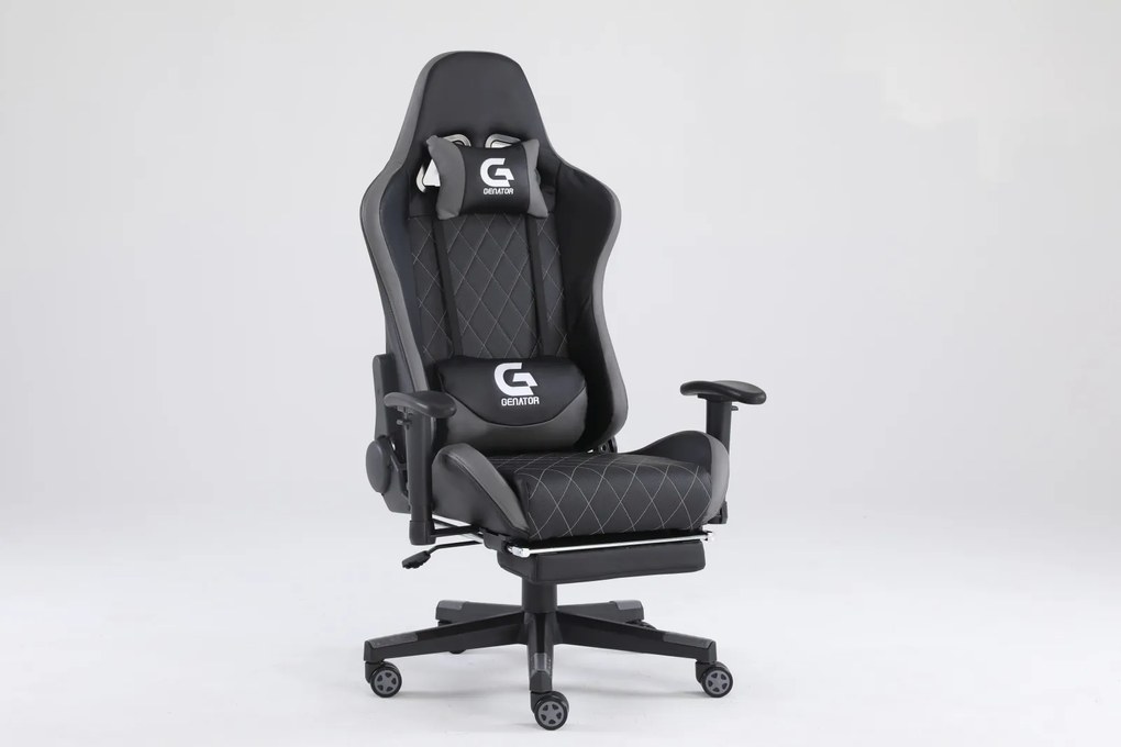 Scaun gaming Genator V1, piele perforata, suport picioare, Negru/Gri