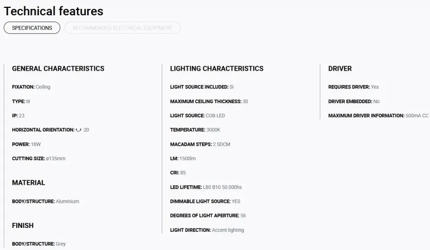 Spot LED incastrabil MINI-OPTIC Grey downlight LED 12/18W 3000K 56° 1685/2260 lm