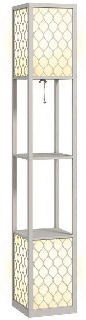 HOMCOM Lampadar cu rafturi 2 lampi 2 rafturi 4 nivele MDF gri model de fagure 26 x 26 x 156 cm gri | Aosom Romania