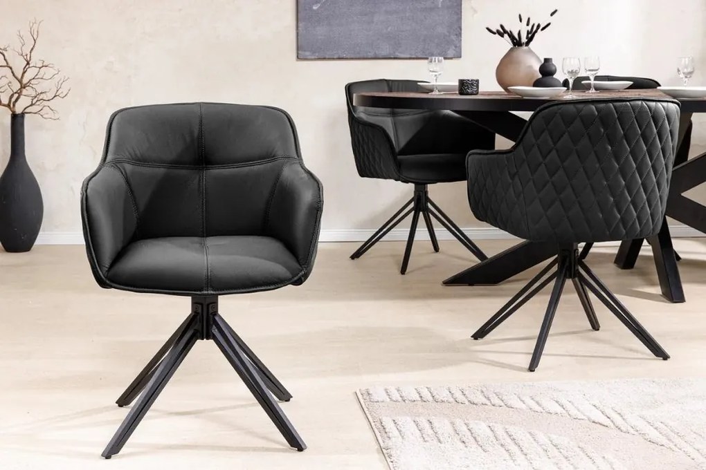 Set 2 scaune Pivotante, Piele Naturala Neagra, Euphoria