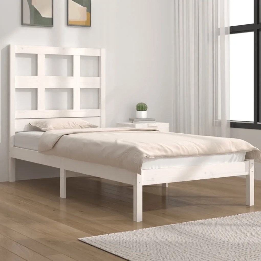 vidaXL Cadru de pat fără saltea, alb, 90x200 cm, lemn masiv pin