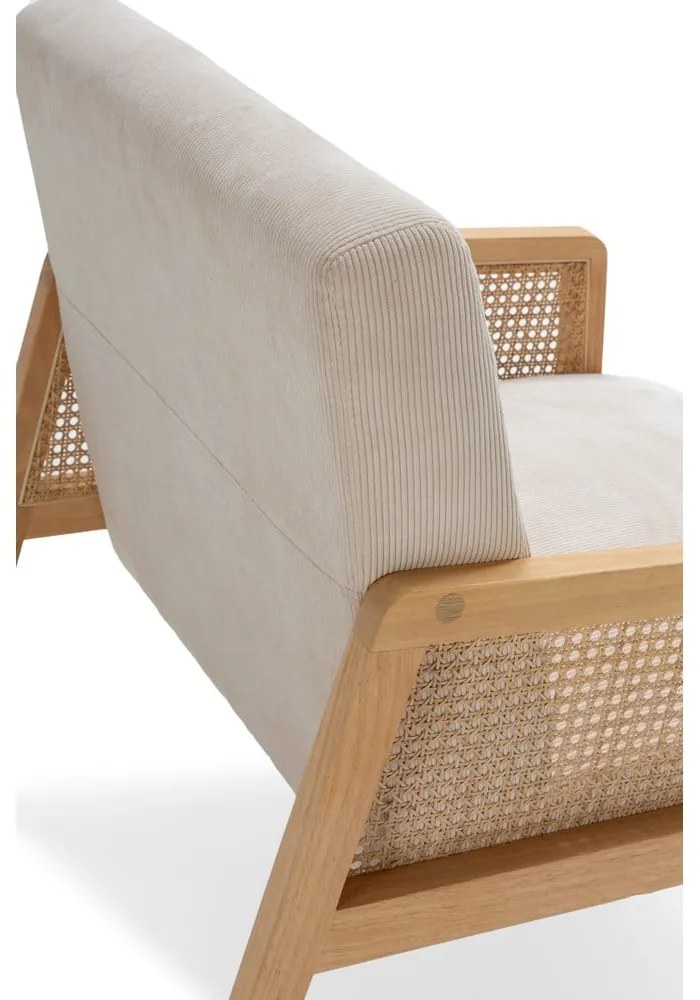 Fotoliu bej țesut cu tapițerie din catifea reiată Debra – Marckeric