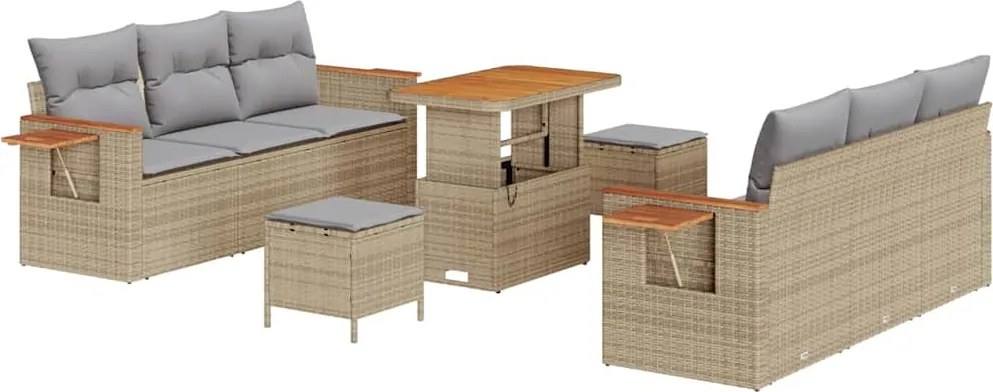 vidaXL Set de canapele pentru grădină 9 pcs Beige și gri deschis