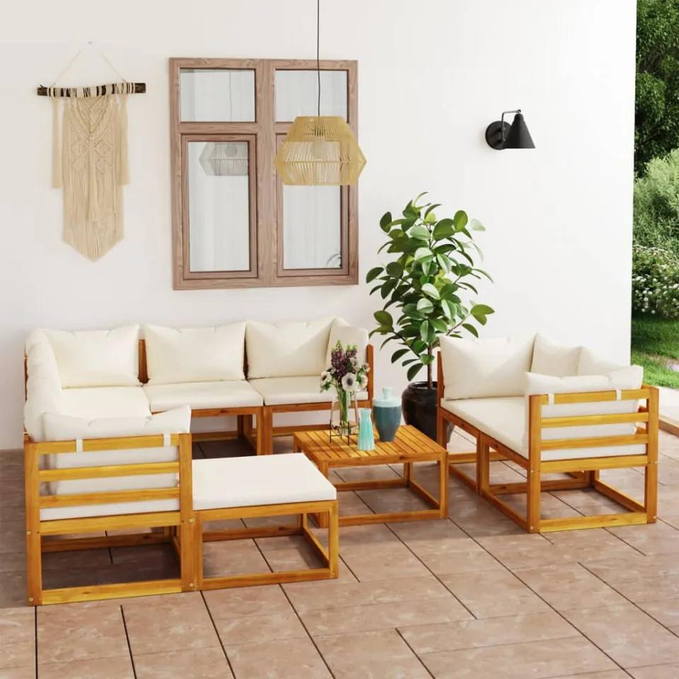 Set mobilier grădină cu perne 10 piese crem lemn masiv acacia