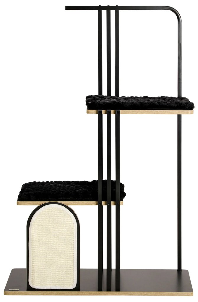 PawHut Copac de joacă, Design industrial, 2 platforme, 2 perne de odihnă, Placă de zgâriere, Cadru din oțel, negru, 85 x 48 x 128 cm | Aosom Romania