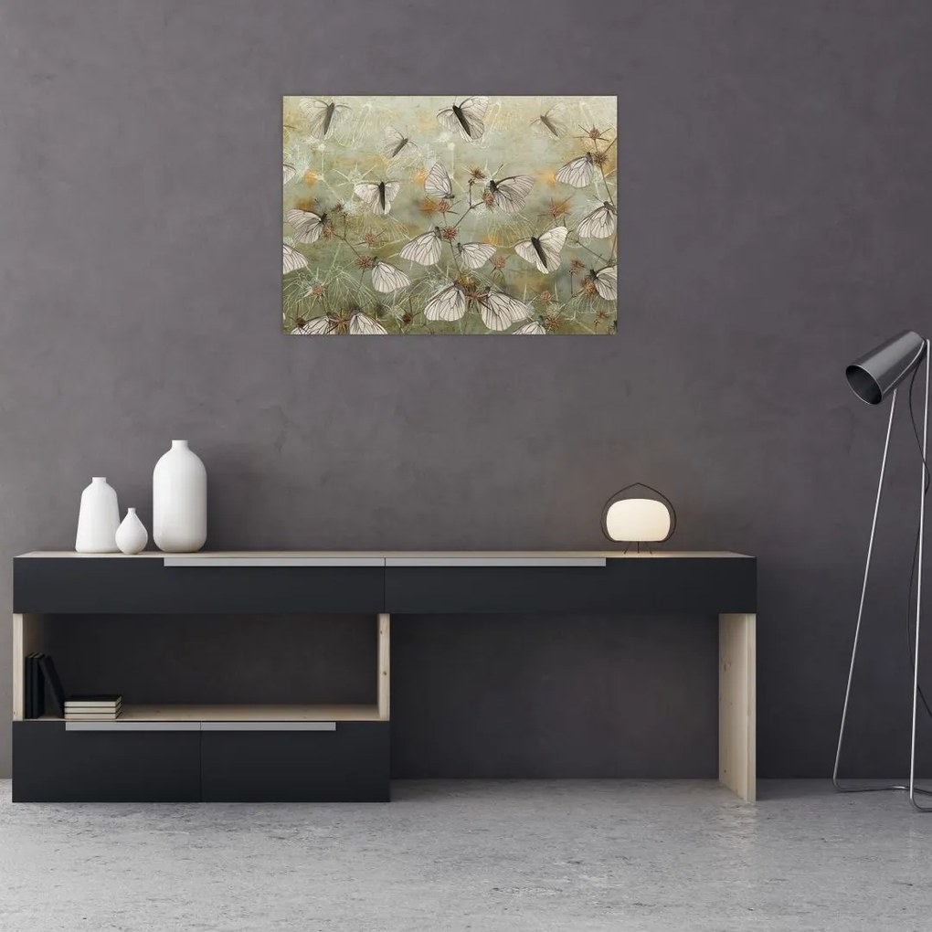 Tablou pe sticlă - Vintege fluturi (70x50 cm)
