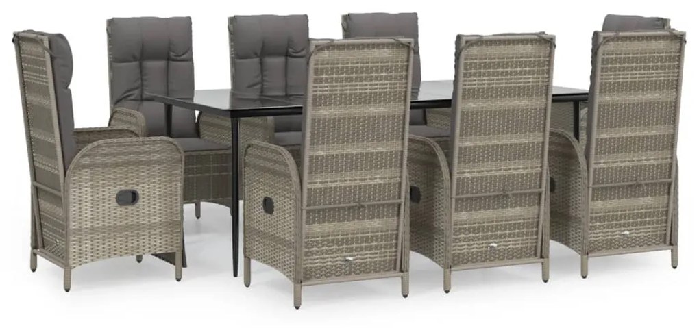 3185186 vidaXL Set mobilier de grădină cu perne, 9 piese, negru/gri, poliratan