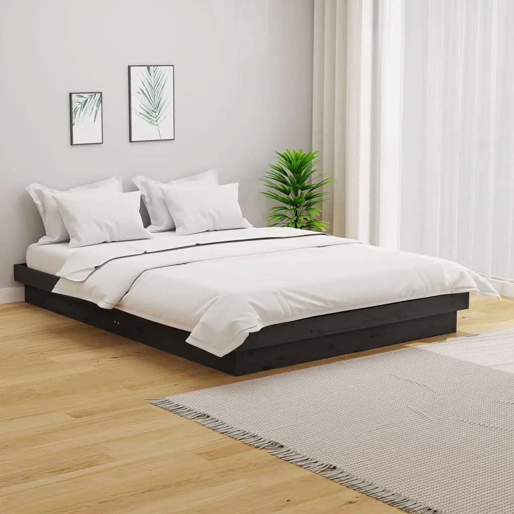 819914 vidaXL Cadru de pat King Size, gri, 150x200 cm, lemn masiv