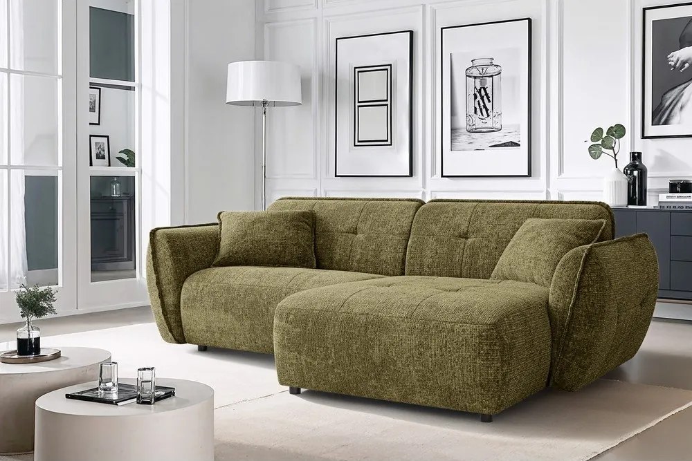 Colțar verde cu tapițerie din chenille (cu colț pe partea dreaptă/cu șezlong) Nelia – Ropez