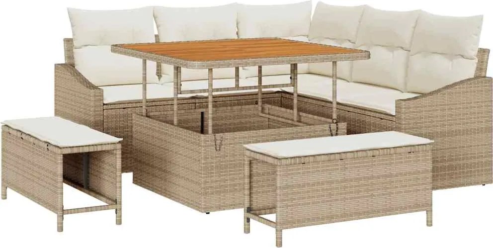 vidaXL Set de canapele pentru grădină cu pernă 8 pcs Bej Rattan poli