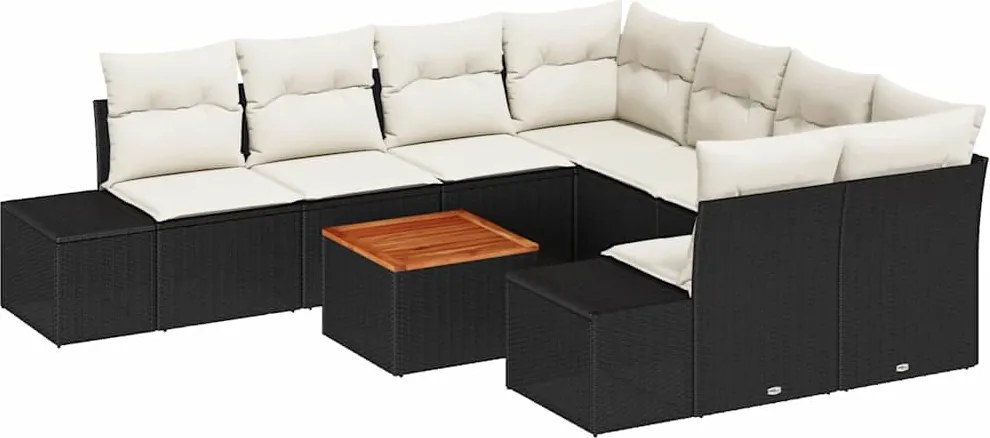 vidaXL Set de canapele pentru grădină 9 pcs Negru și Crem poliratan