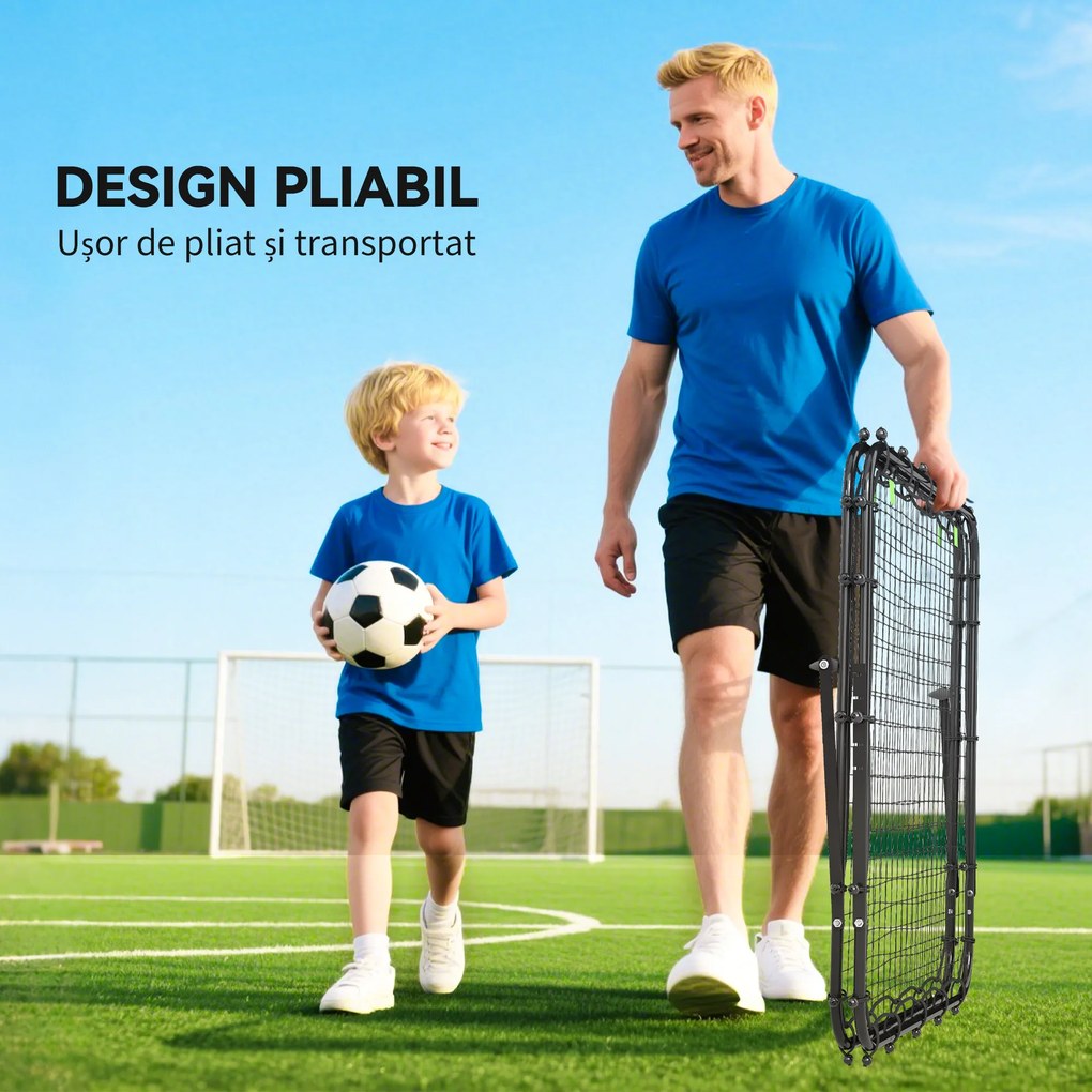 HOMCOM Plasa de fotbal pliabila din PE si oțel, cu unghi reglabil si cuie, 100x95x90 cm, albastru | Aosom Romania