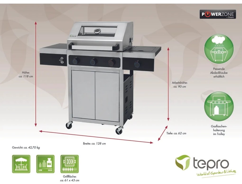 Tepro 3314 Keansburg 3 Ediție specială grill pegaz, 3 arzătoare, 128 x 62 x 118 cm