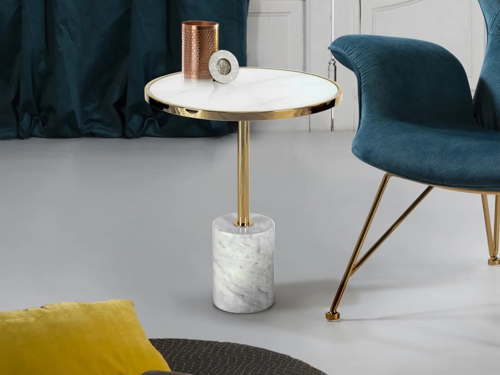 Masuta laterala design modern Dekala alb/auriu SV-258210