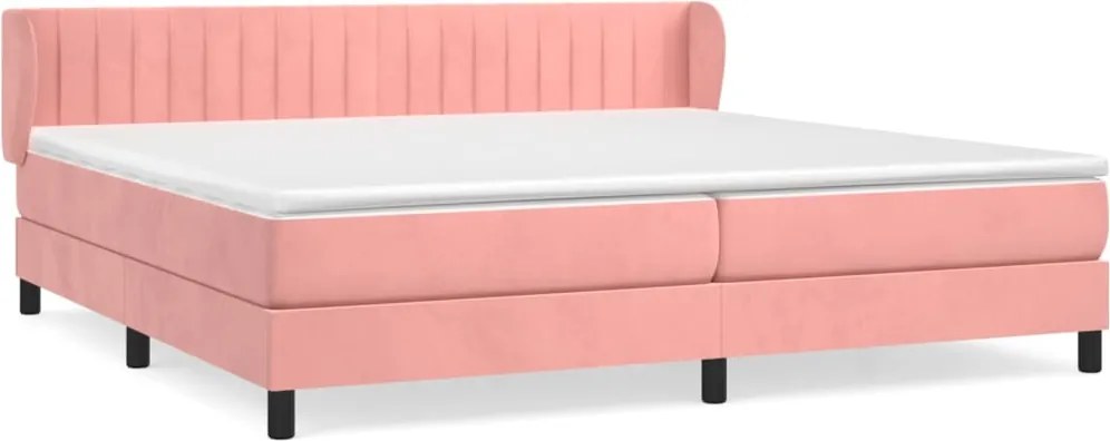 vidaXL Pat box spring cu saltea, roz, 200x200 cm, catifea