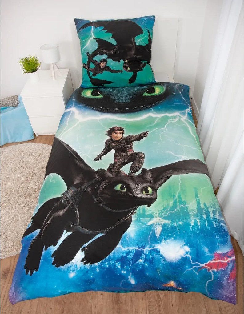 Lenjerie de pat din bumbac Herding Dragons, 135 x 200 cm, 80 x 80 cm