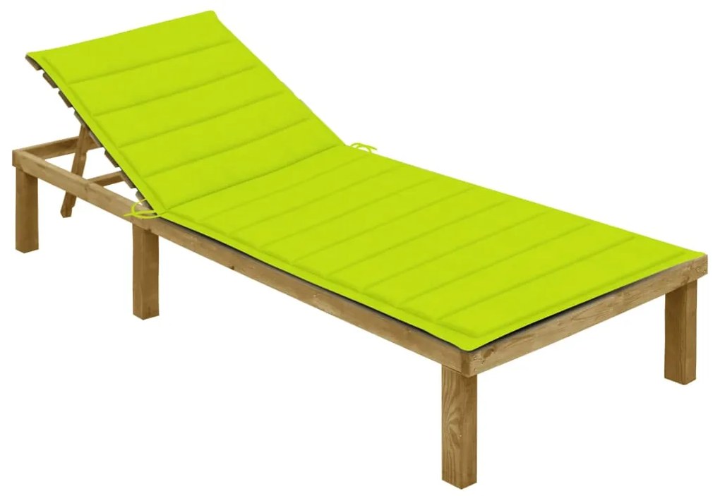 vidaXL Șezlong cu pernă verde aprins, lemn de pin tratat
