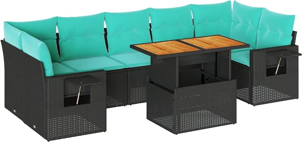 vidaXL Set mobilier de grădină cu perne, 8 piese, negru, poliratan