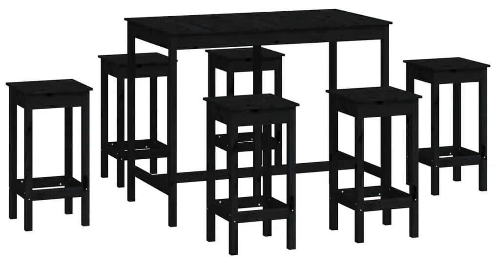 3124711 vidaXL Set mobilier de bar, 7 piese, negru, lemn masiv de pin