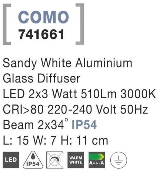 Aplica LED ambientala de exterior IP54 COMO alba NVL-741661