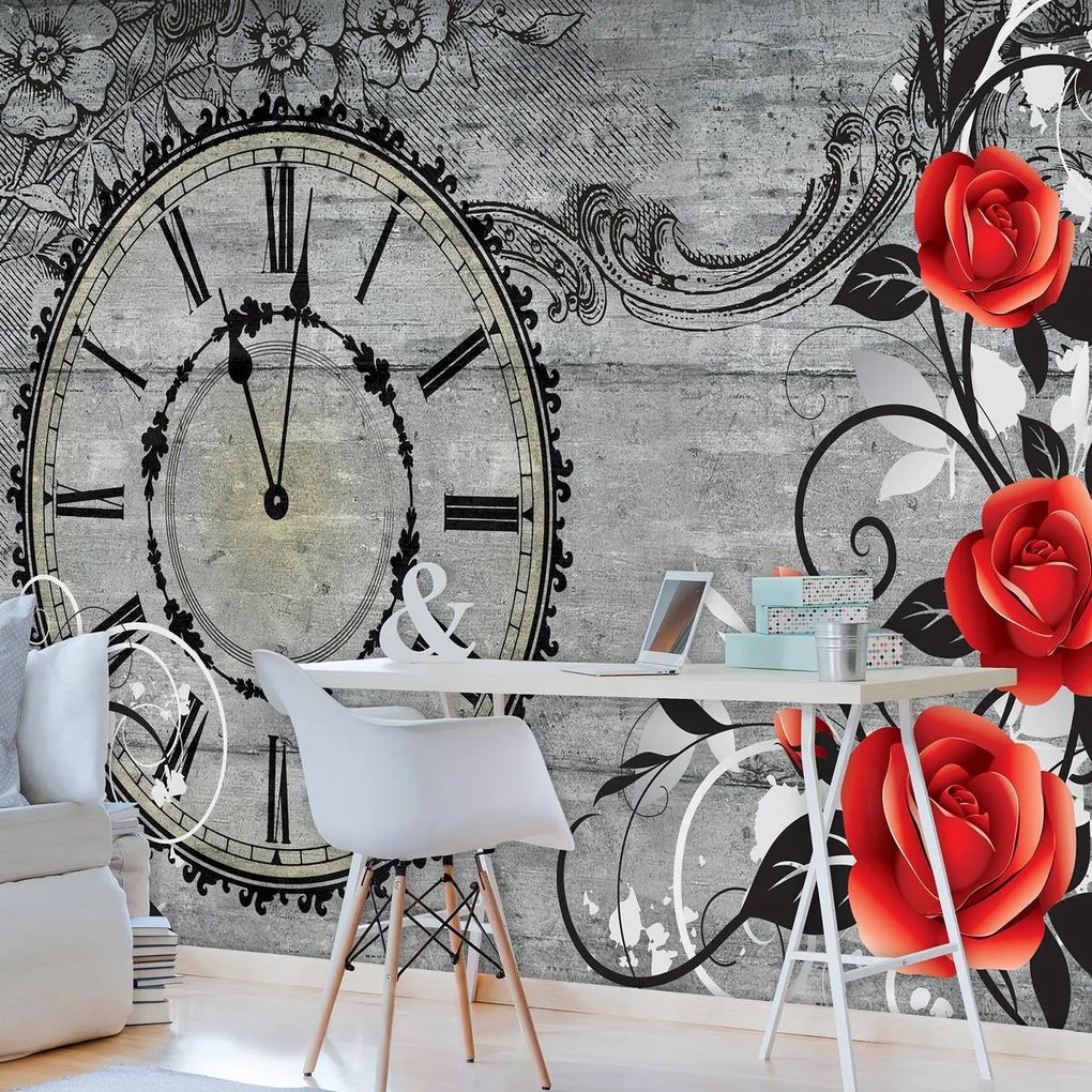 Fototapet - Ceas cu flori (152,5x104 cm)