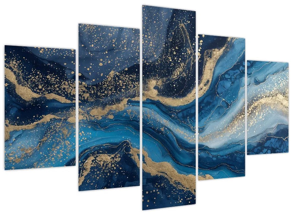 Tablou - Marmură abstractă albastru-aurie (150x105 cm)