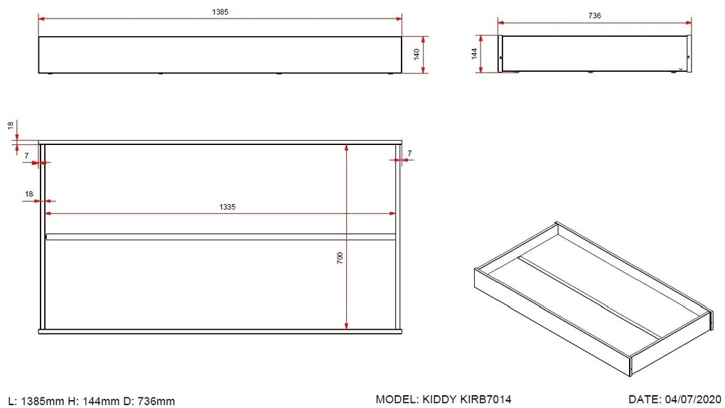 Set KIDDY format într-un Pat copii pentru copii mici (70x140) cu sertar.