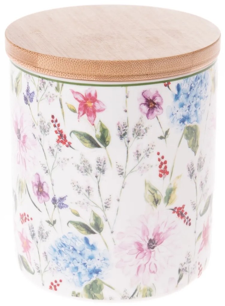 Cutie de porțelan cu capac de bambus Flower Garden, 600 ml