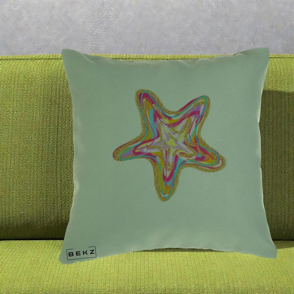 Perna Decorativa Stea de Mare Neon Curcubeu, 40x40 cm, Verde, Husa Detasabila, Perna Inclusa, BEKZ®