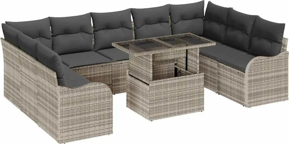 vidaXL Set de canapele pentru grădină 10 pcs Gri deschis Poli Rattan