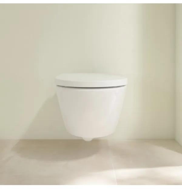 Set vas WC rimless suspendat, Villeroy&amp;Boch Subway 3.0, DirectFlush, cu capac inchidere lenta, 37x56cm, Alb Alpin, 4670TS01