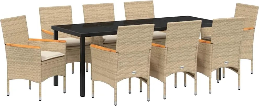 vidaXL Set de masă pentru grădină cu pernă 9 pcs Bej poliratan