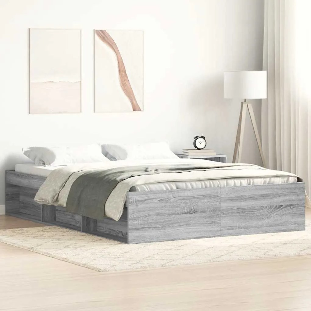 vidaXL Cadru de pat dublu, sonoma gri, 135x190 cm