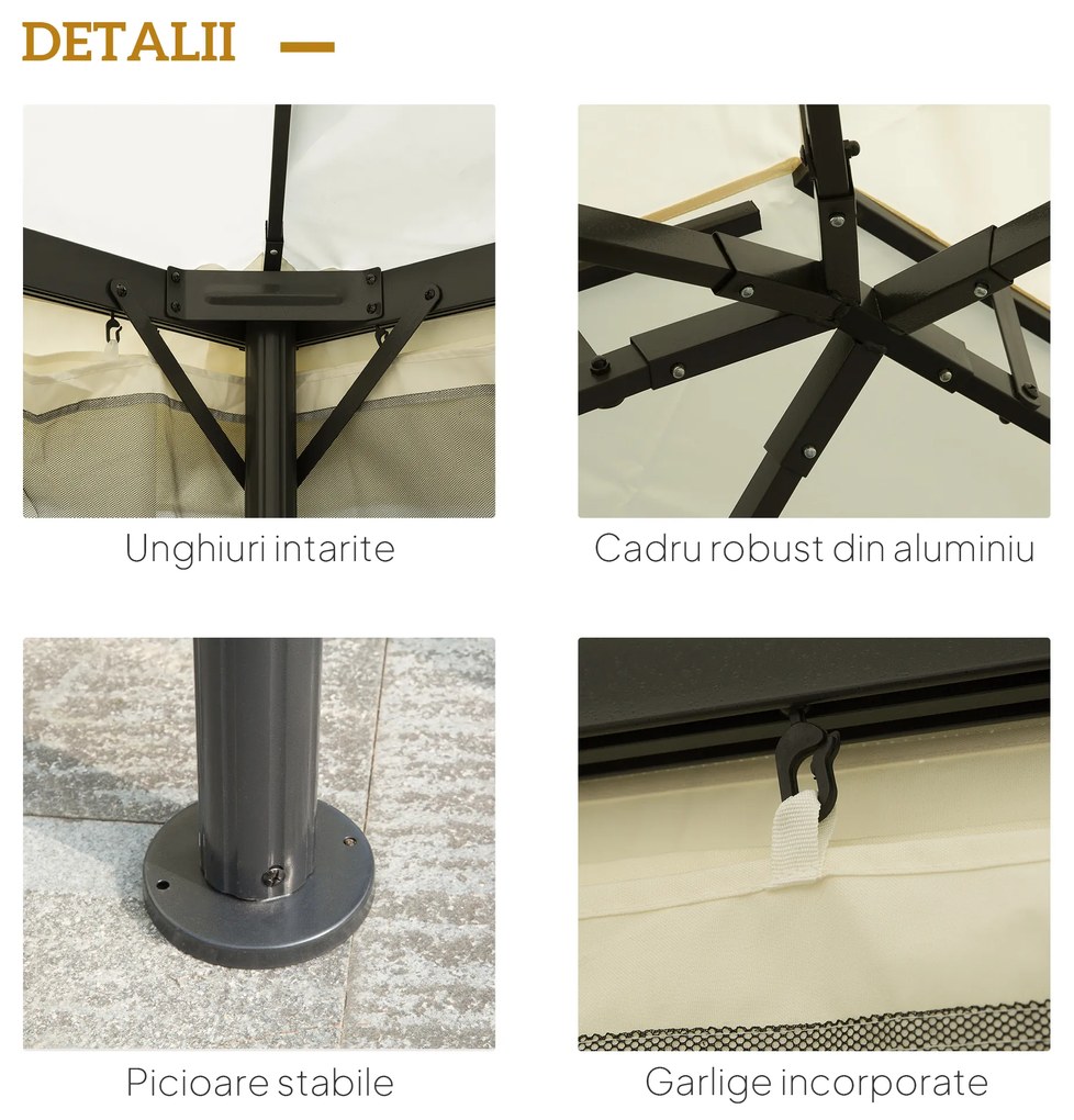 Outsunnu Foisor cu Acoperis Dublu si Perdele cu fermoar - 3x4m - Alb, Crem | Aosom Ro