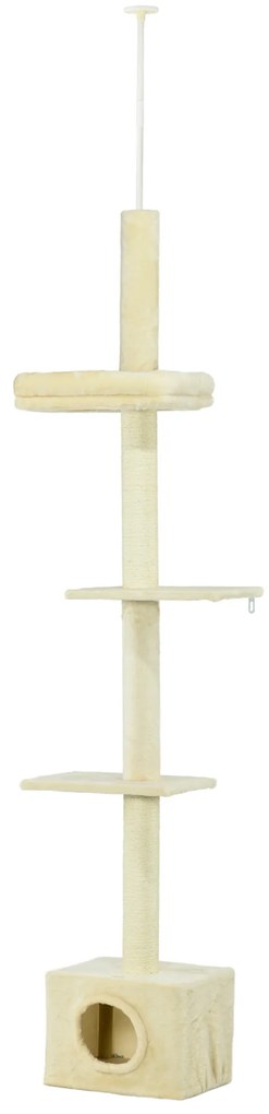 PawHut Copac de pisici stalp de zgariat inaltime reglabila dim. 440L x 31P x 240 - 270H cm 4 nivele de activitati cu asezare | Aosom Romania