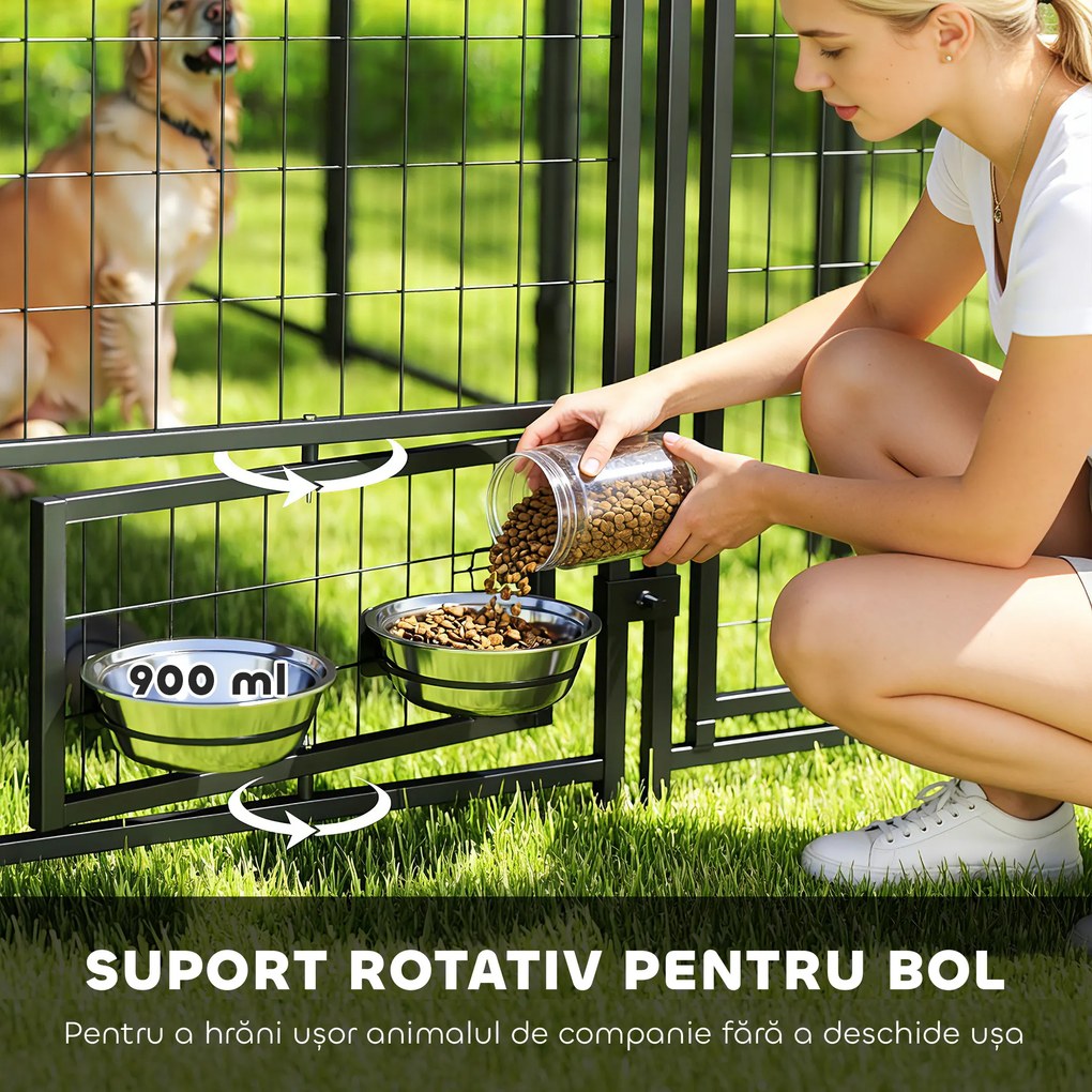 PawHut Țarc pentru Câini de Exterior din Oțel cu Acoperiș din Material Oxford, Anti-UV, Impermeabil, 2 Boluri, Verde | Aosom Romania
