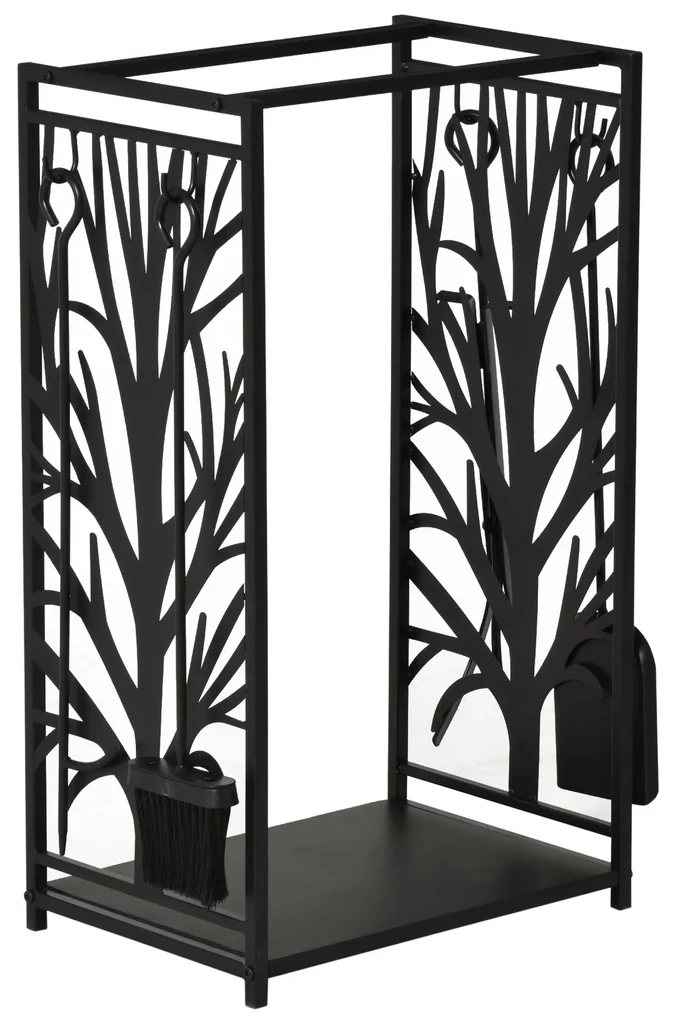 HOMCOM Rack din lemn de ars Suport lemne 4 scule din otel Max. 100kg ...