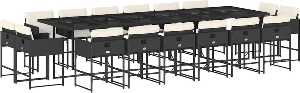 vidaXL Set mobilier de grădină cu perne, 17 piese, negru, poliratan