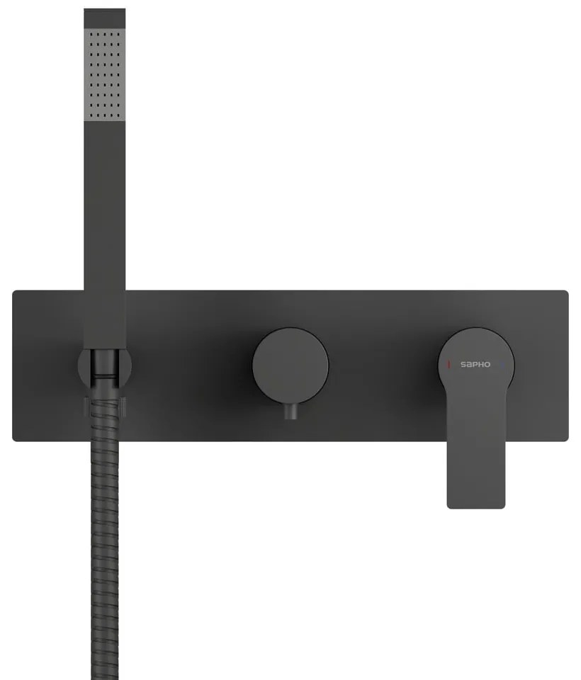 Baterie negru-mat pentru duș încastrată (2 ieșiri) Pax – Sapho