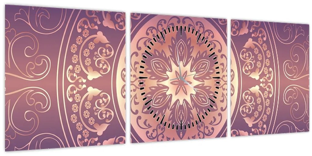 Tablou - Mandala pe gradient violet (cu ceas) (90x30 cm)
