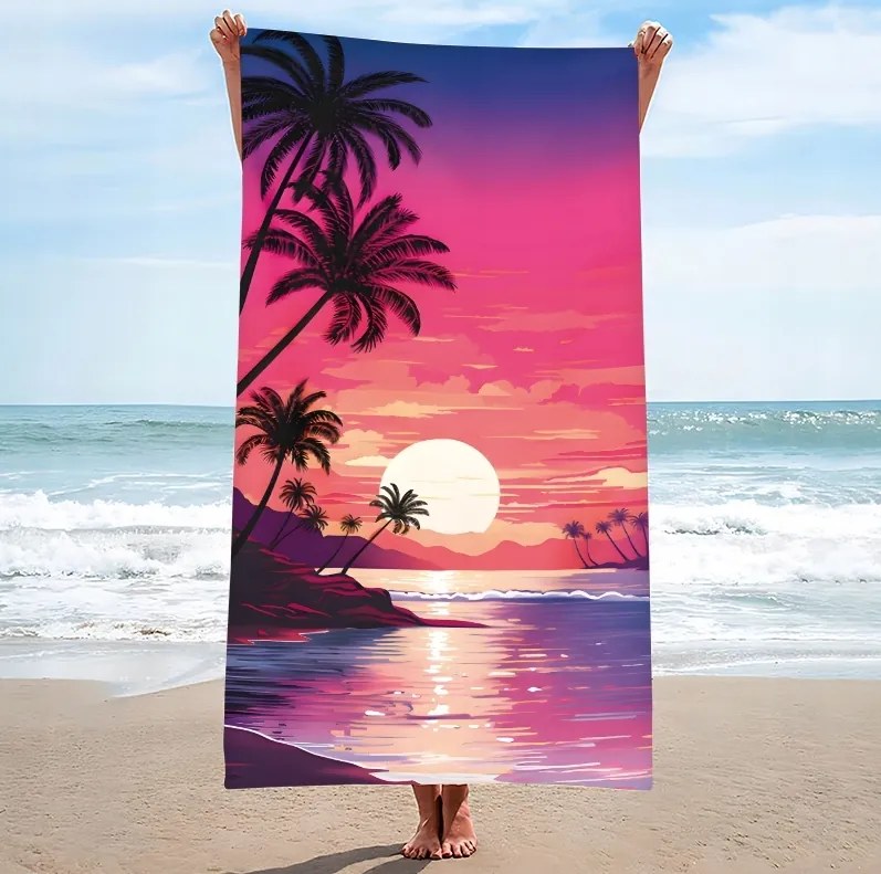 Prosop plaja TAHITI 100x180 cm mov, 100% microfibra