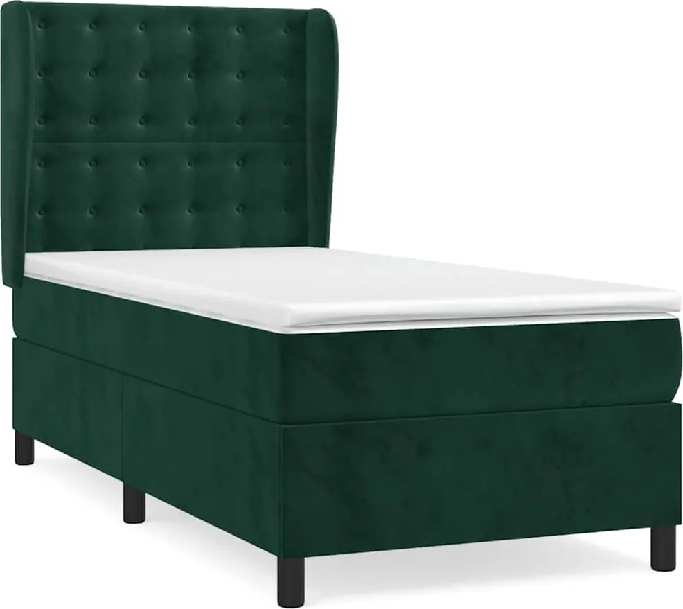 vidaXL Pat box spring cu saltea, verde închis, 100x200 cm, catifea
