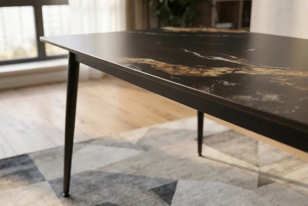 Masa dining cu blat ceramic Milano Aurora Oro 140x80cm