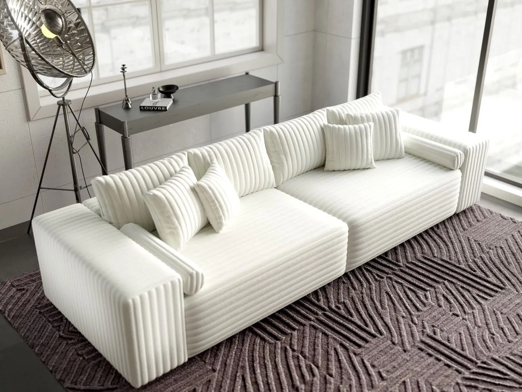Canapea extensibilă dumonde cu ladă de depozitare si sezut confortabil din spuma high-density, Marbela Ambience Ivory XXL 295x100 cm