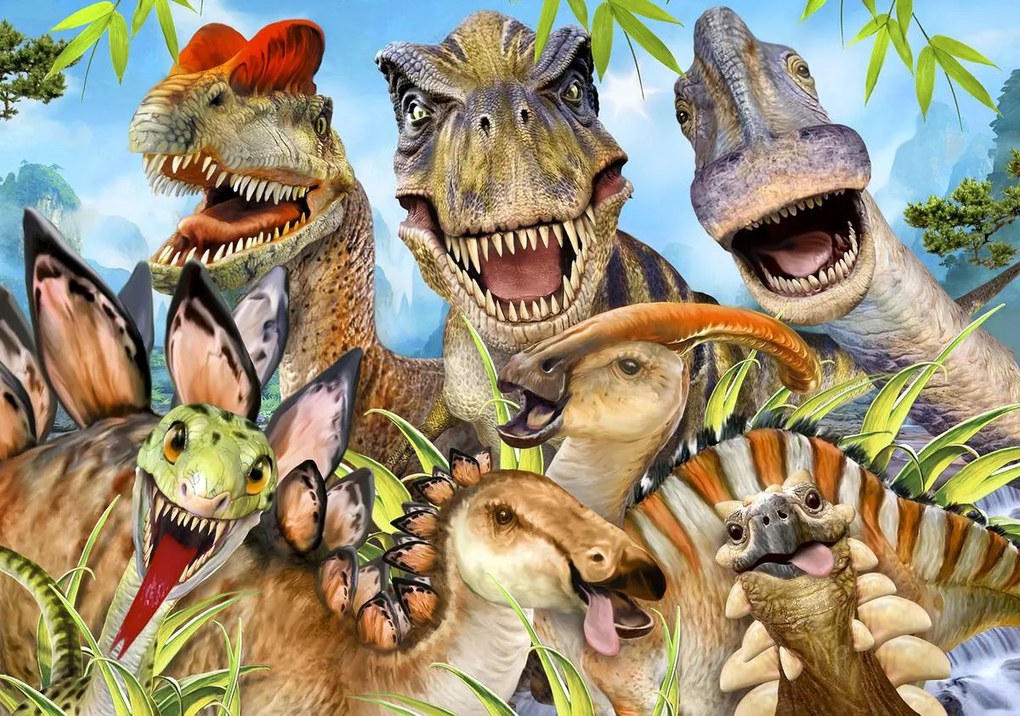 Fototapet - Dinozauri - selfie (254x184 cm)