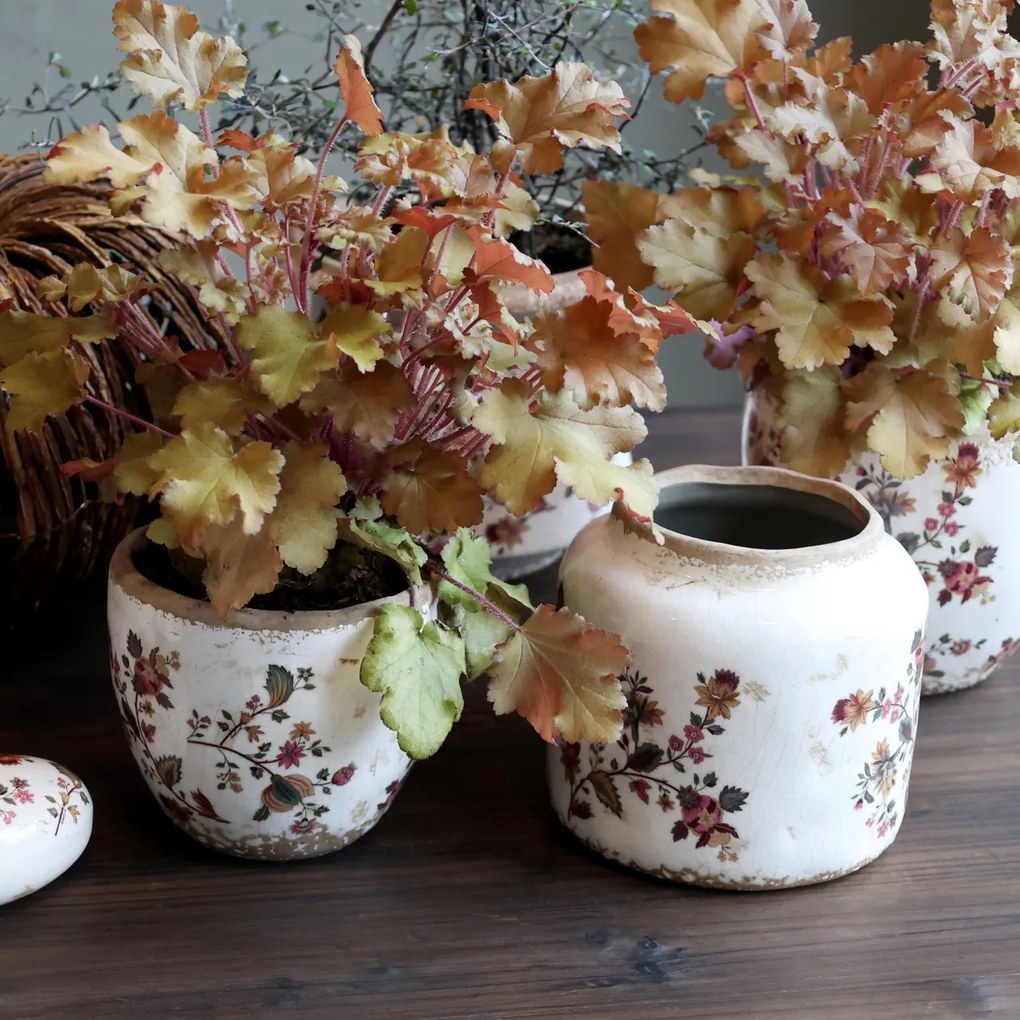 Ghiveci din ceramica cu motiv floral, H11/D12.5 cm, Nancy