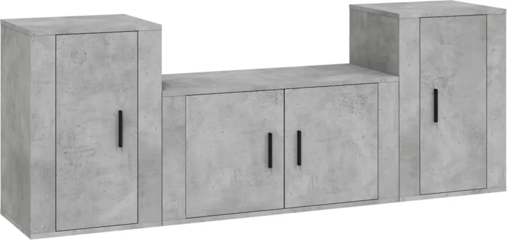 vidaXL Set dulapuri TV, 3 piese, gri beton, lemn prelucrat