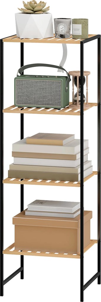 HOMCOM Raft din bambus și oțel, cu 4 polițe, raft cu 4 niveluri, 36,5 x 33 x 110 cm, lemn natural | Aosom Romania