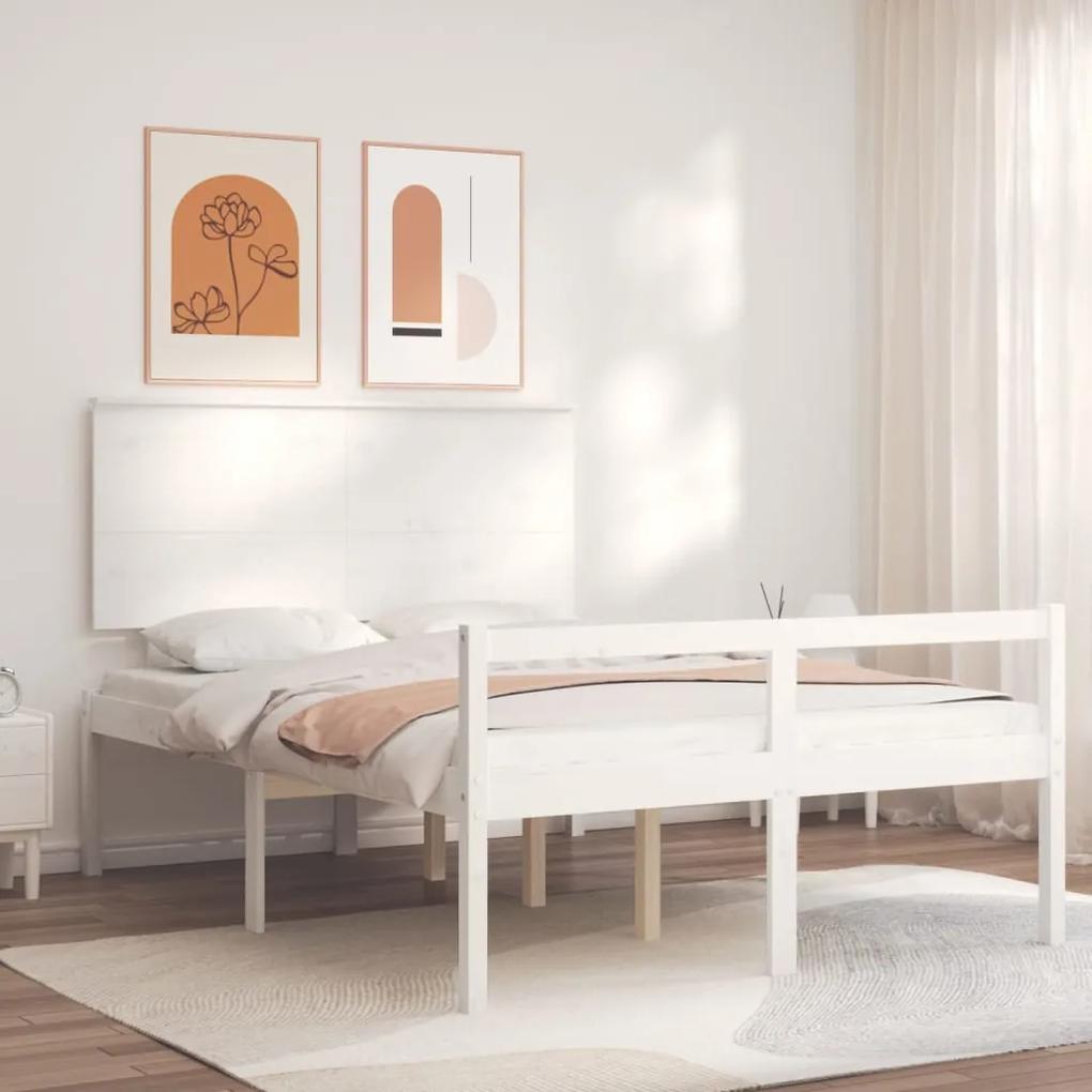 3195482 vidaXL Cadru de pat senior cu tăblie, 140x200 cm, alb, lemn masiv