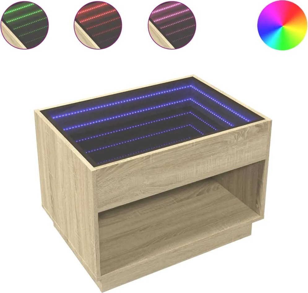 vidaXL Măsuță de cafea cu LED infinity, stejar sonoma, 70x50x50 cm